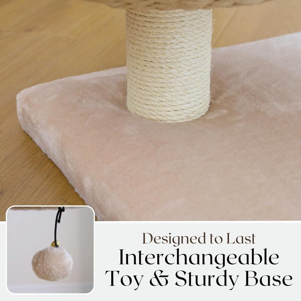Modern Small Cat Tree with 2 Cat Beds, Handwoven Paper Rope Basket, Elevated Perch, Sisal Scratching Posts and Removable Washable Cushions, Beige