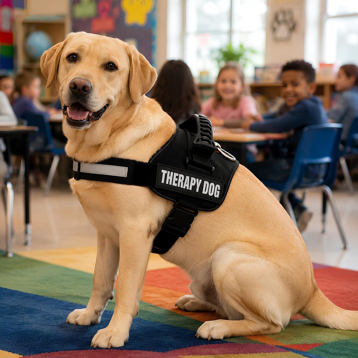 Therapy Dog Vest Harness, Reflective, 2 Patches, XL Black