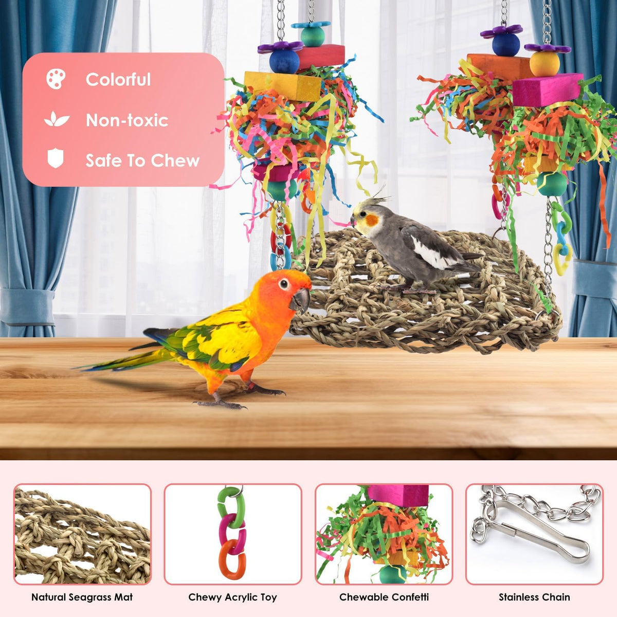 Bird Toys, Grass Swing Hammock Climbing Toy for Parrot Parakeet