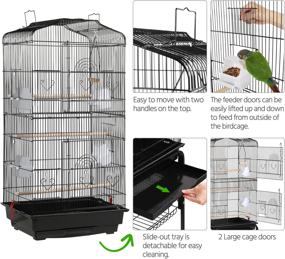 64-Inch Open Top Bird Cage for Parakeets & Cockatiels, Black