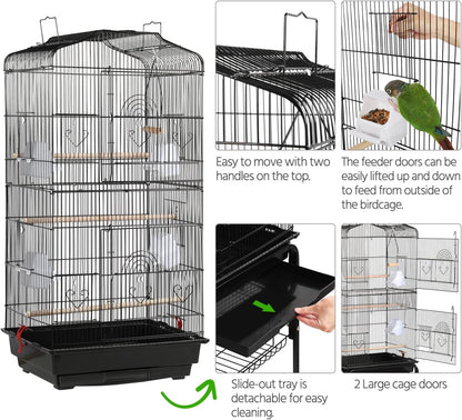 64-Inch Open Top Bird Cage for Parakeets & Cockatiels, Black