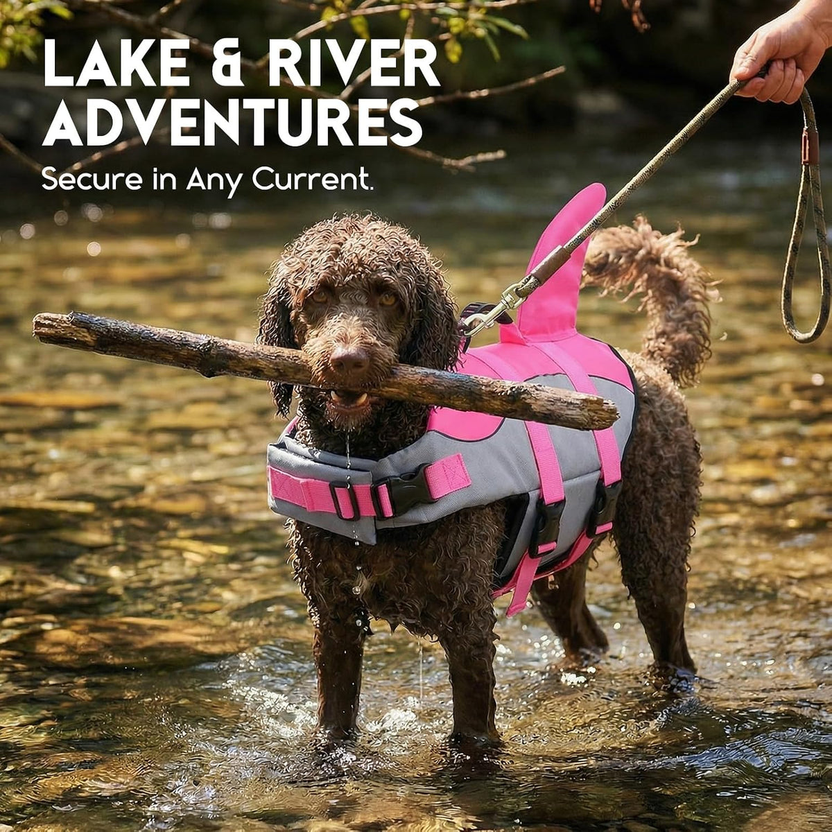 Dog Life Jacket - Pet Safety Vest for Swimming & Boating, Shark Life Jacket with Floatation, Dog Lifesavers Swimsuits for Small Medium Large Dogs (Pink, L)