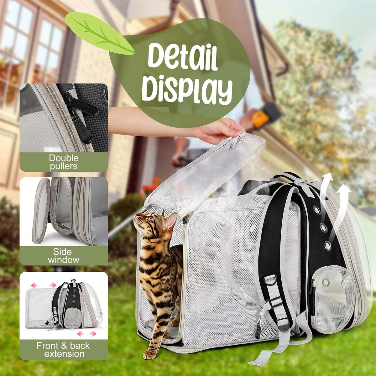 Dual Extension Pet Backpack Carrier for Large Cat and Small Puppy