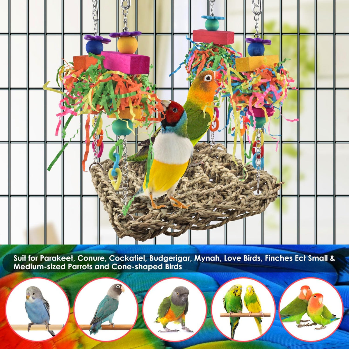 Bird Toys, Grass Swing Hammock Climbing Toy for Parrot Parakeet