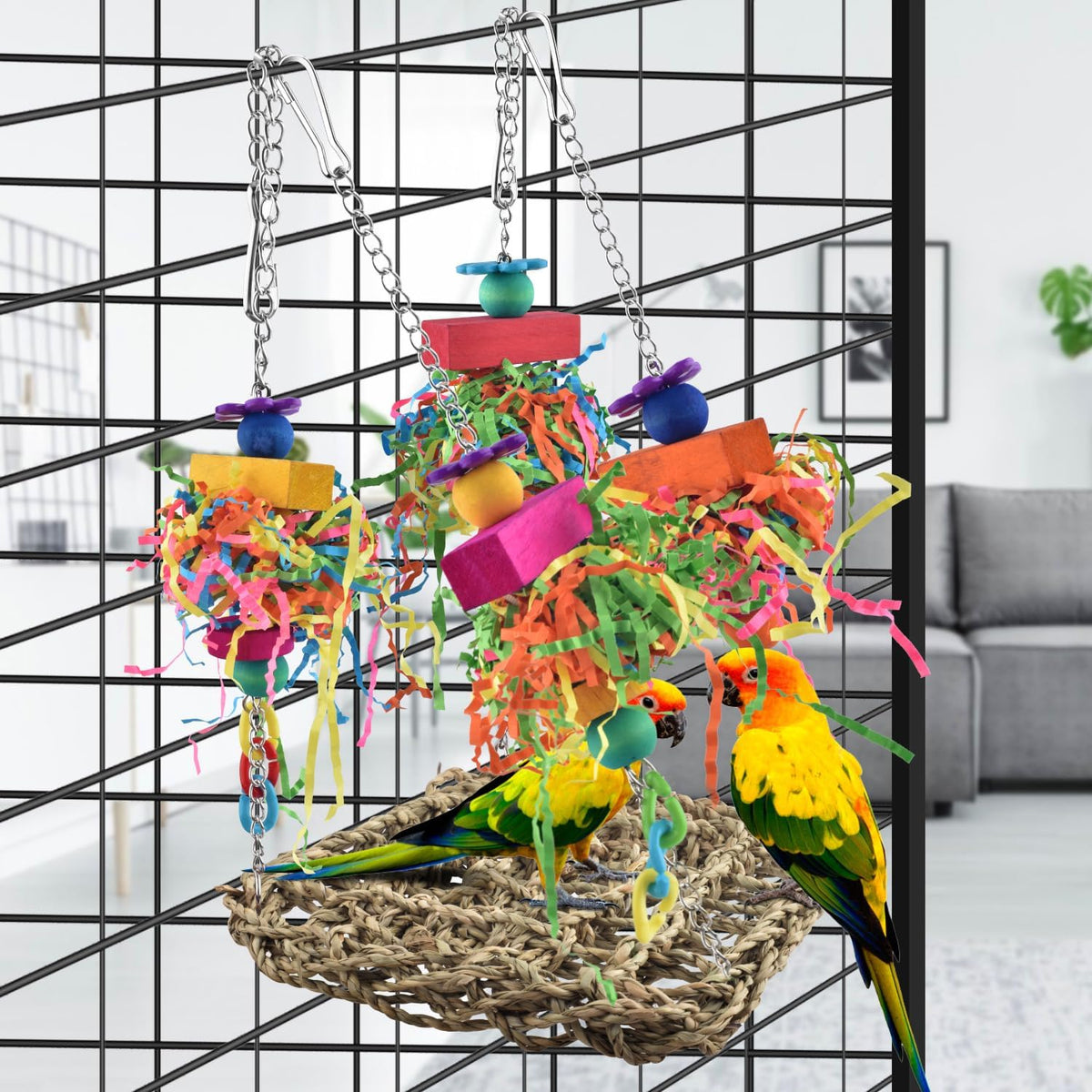 Bird Toys, Grass Swing Hammock Climbing Toy for Parrot Parakeet