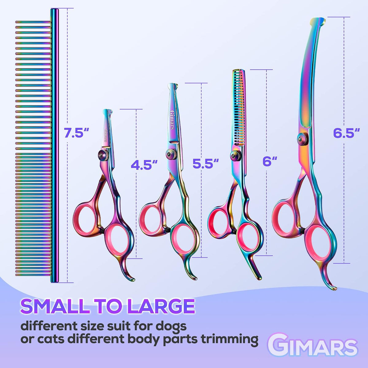 Professional 4CR Stainless Steel 6 in 1 Grooming Scissors for Dogs with Safety round Tip, Heavy Duty Titanium Coated Pet Grooming Scissor for Dogs, Cats and Other Animals