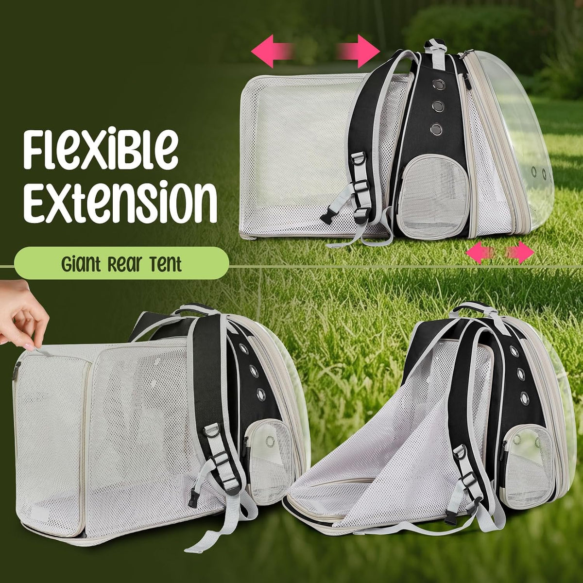 Dual Extension Pet Backpack Carrier for Large Cat and Small Puppy