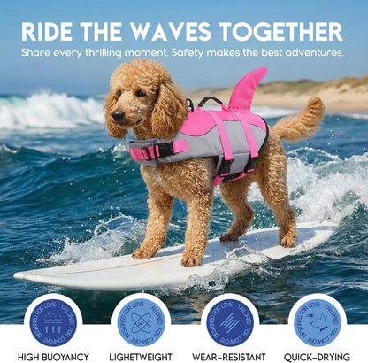 Dog Life Jacket - Pet Safety Vest for Swimming & Boating, Shark Life Jacket with Floatation, Dog Lifesavers Swimsuits for Small Medium Large Dogs (Pink, L)
