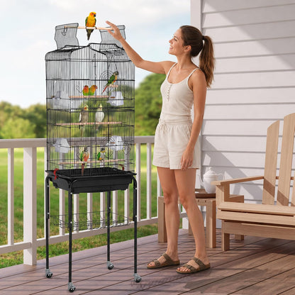 64-Inch Open Top Bird Cage for Parakeets & Cockatiels, Black