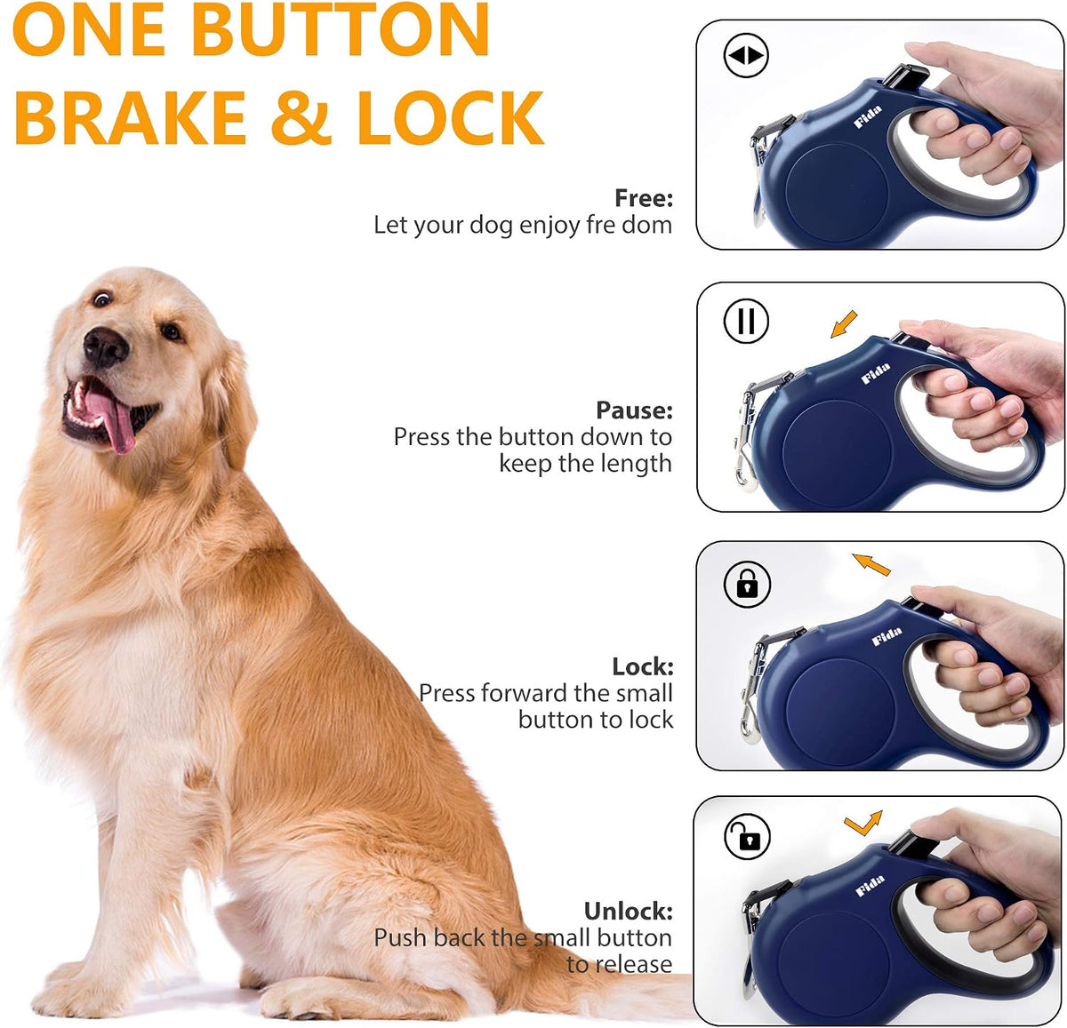 Retractable Dog Leash with Dispenser and Poop Bags,16 Ft, Navy Blue