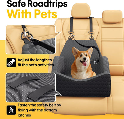 Dog Car Seat for Small Medium Dogs, Memory Foam Dog Booster Seat Elevated Cushion Seat for Dogs under 30 Lbs Pet Car Seat Travel Bed