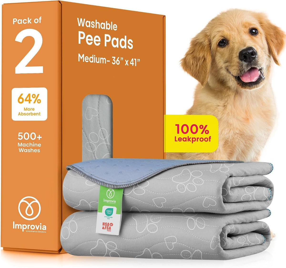 ® Reusable Puppy Pad – Waterproof, Extra-Absorbent, Washable Pee Pad for Dog Training, Whelping, & More – Protect Your Floors & Pet with Quick-Drying Potty Pad (Paws & Hearts, Medium 36"X41")
