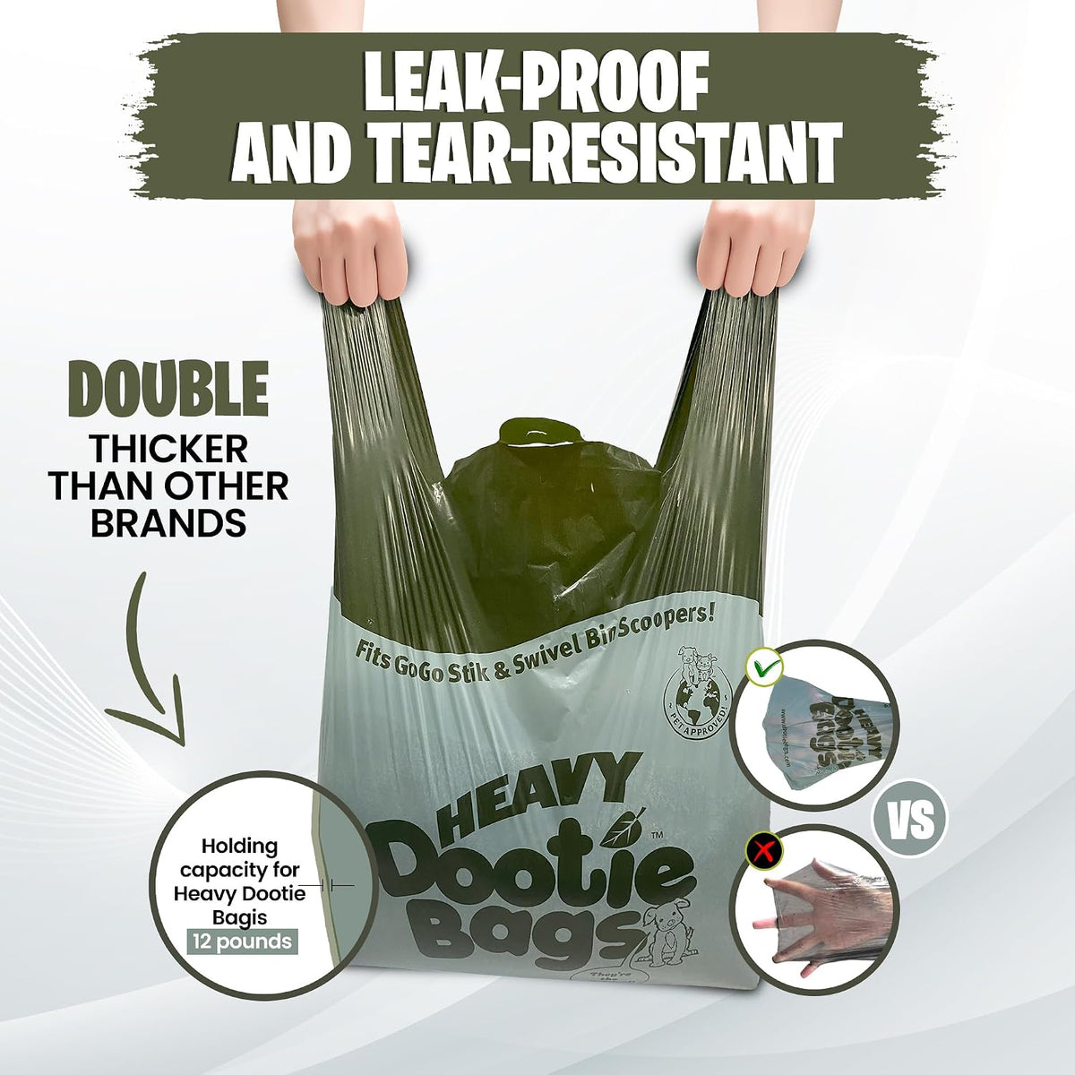 HEAVY Dootie Bags with EZ Tie Handles. Clean and Convenient for Pet Dog Poop, Cat Litter. Multi-Use. Great for Swivel Bin and  Scoopers. Made with Cornstarch. Strong, Leakproof and Very Large