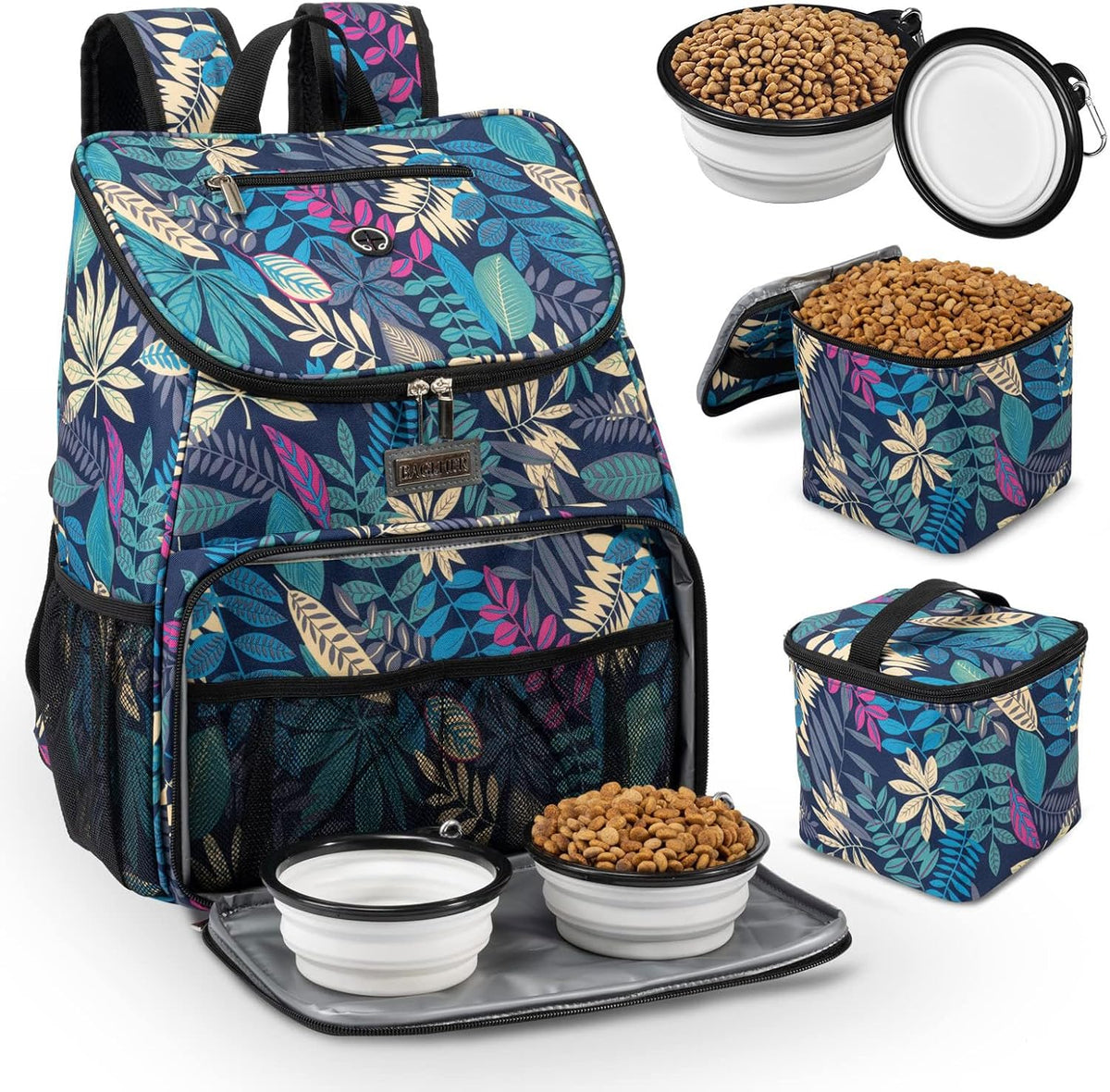 丨Dog Travel Bag, Airline Approved Pet Supplies Backpack, Dog Travel Backpack with 2 Silicone Collapsible Bowls and 2 Food Baskets
