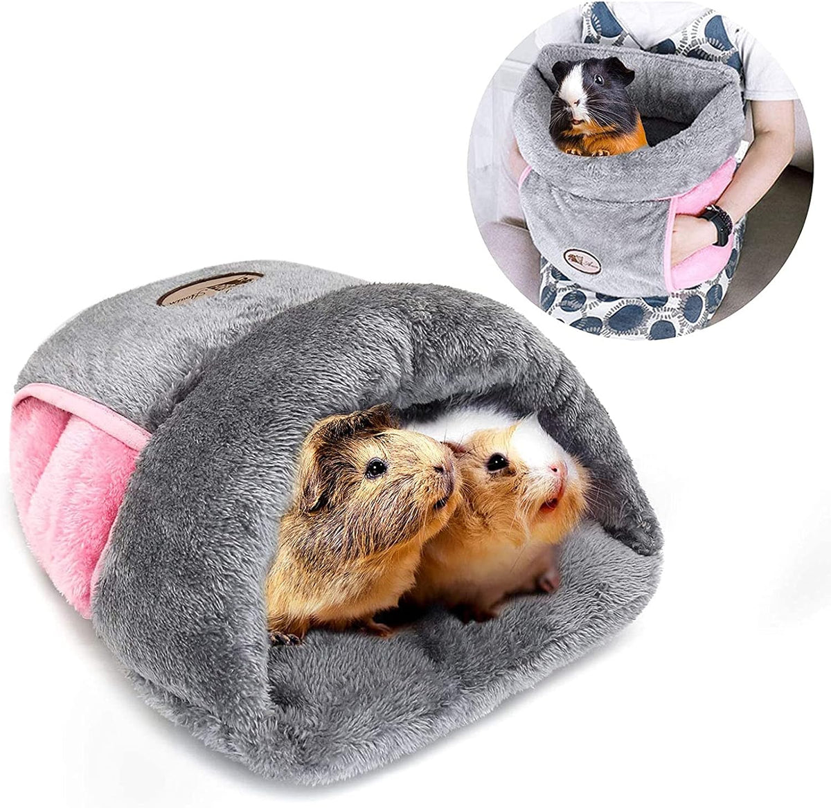 Guinea Pig Bed, Warm Fleece Slipper-Shaped Cuddle Cave, Grey