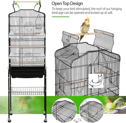 64-Inch Open Top Bird Cage for Parakeets & Cockatiels, Black