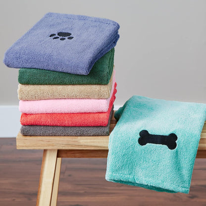 Pet Grooming Towel Collection Absorbent Microfiber X-Large, 41X23.5", Embroidered Taupe