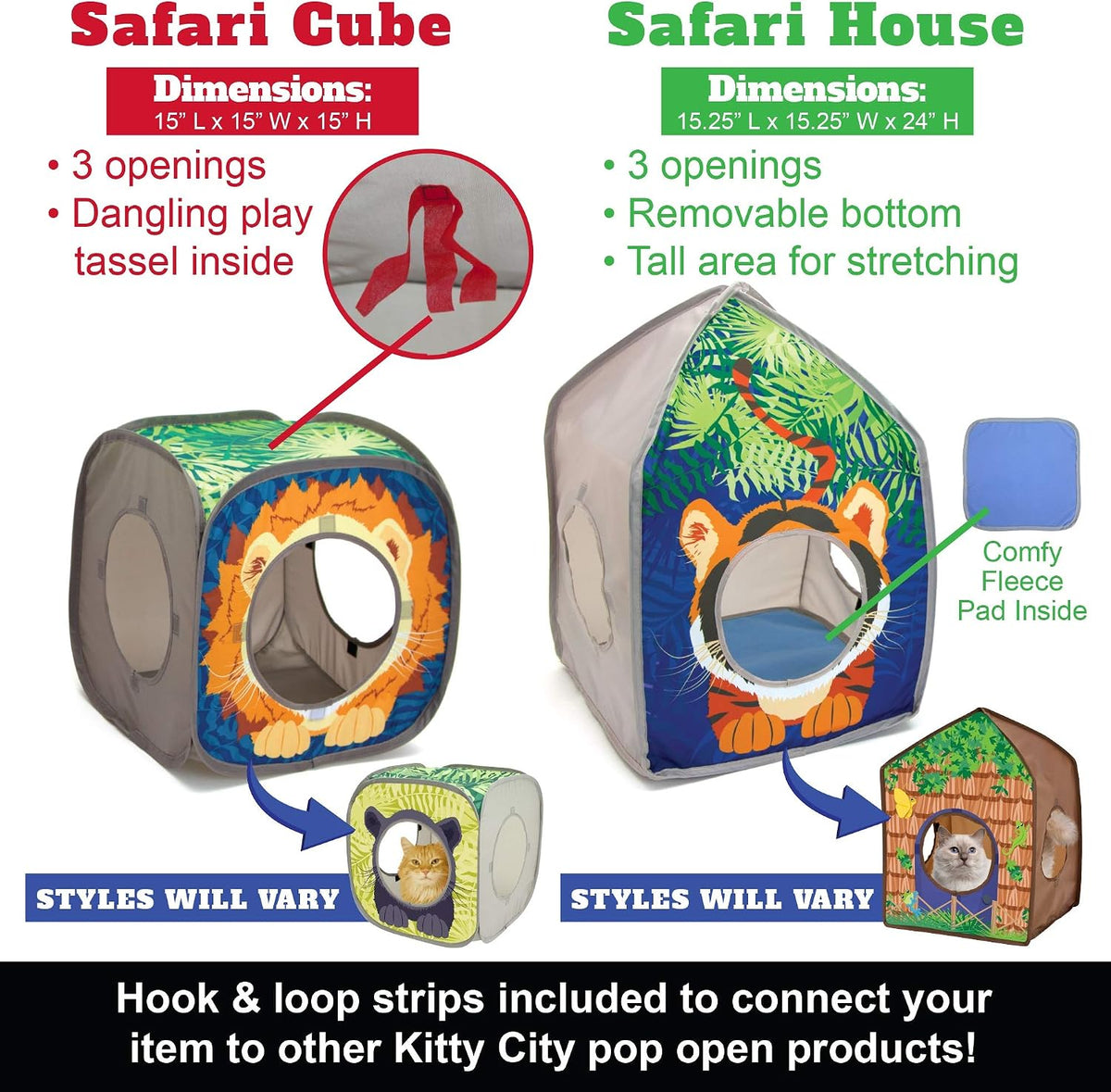 Safari Jungle Pop-Up Cat Cube, Collapsible Indoor Cat Hideout & Play Cube with Peekaboo Openings, Easy Storage, 15” X 15” X 15”