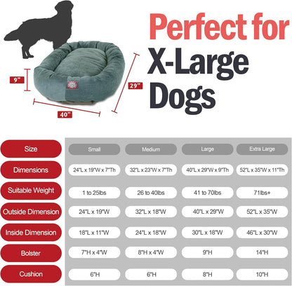 Micro Velvet Dog Bed, 52 Inch X-Large, Round, Washable, Azure