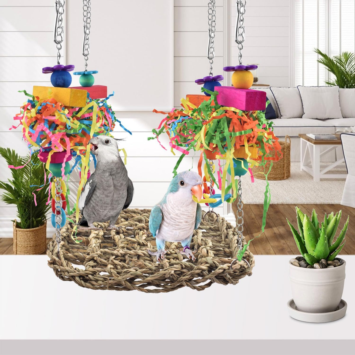 Bird Toys, Grass Swing Hammock Climbing Toy for Parrot Parakeet