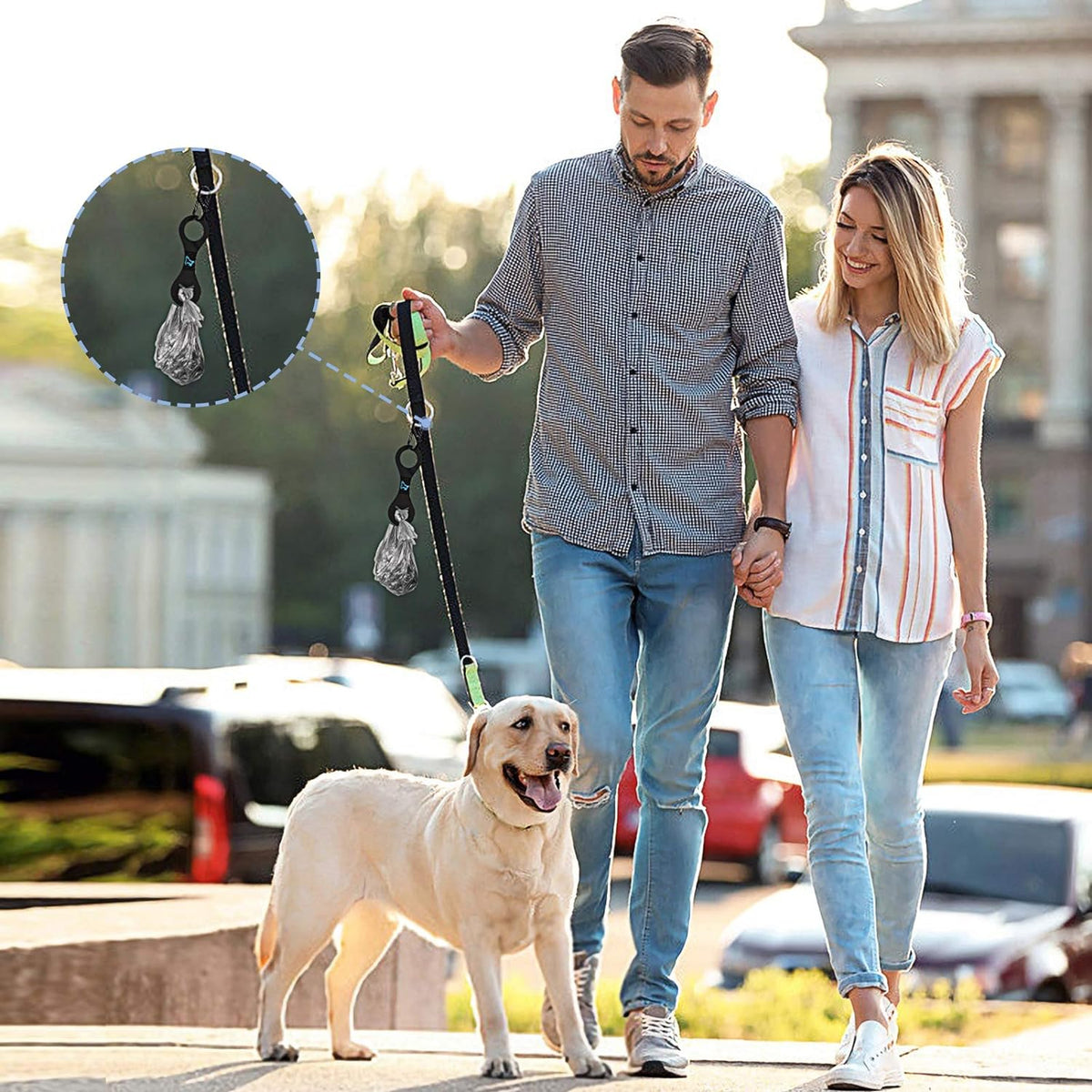 Dog Poop Bag Holder for Leash Waste Bag Carrier Dog Poop Bag Dispenser for Walking Running Bicycle Accessory 2 Pieces (Black + Pink)