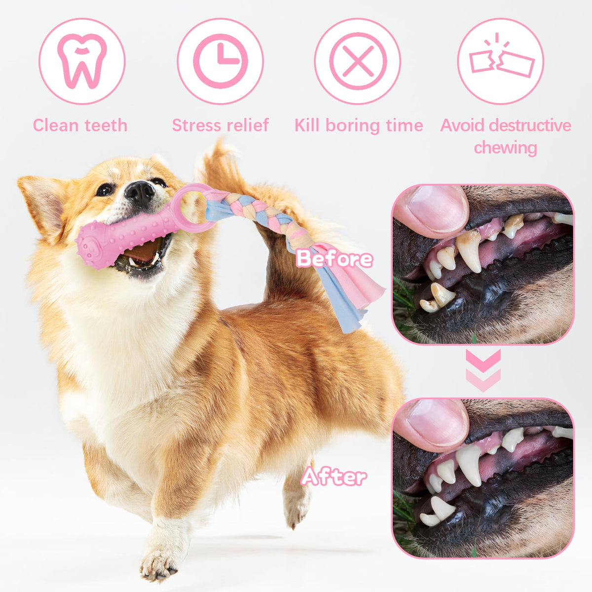 5 Pack Puppy Chew Toys for Teething Small Dogs, Pink Rubber Puppy Teething Toys Plush Squeaky Dog Toys for Cleaning Teeth Interactive Pet Doggy Bone Toys