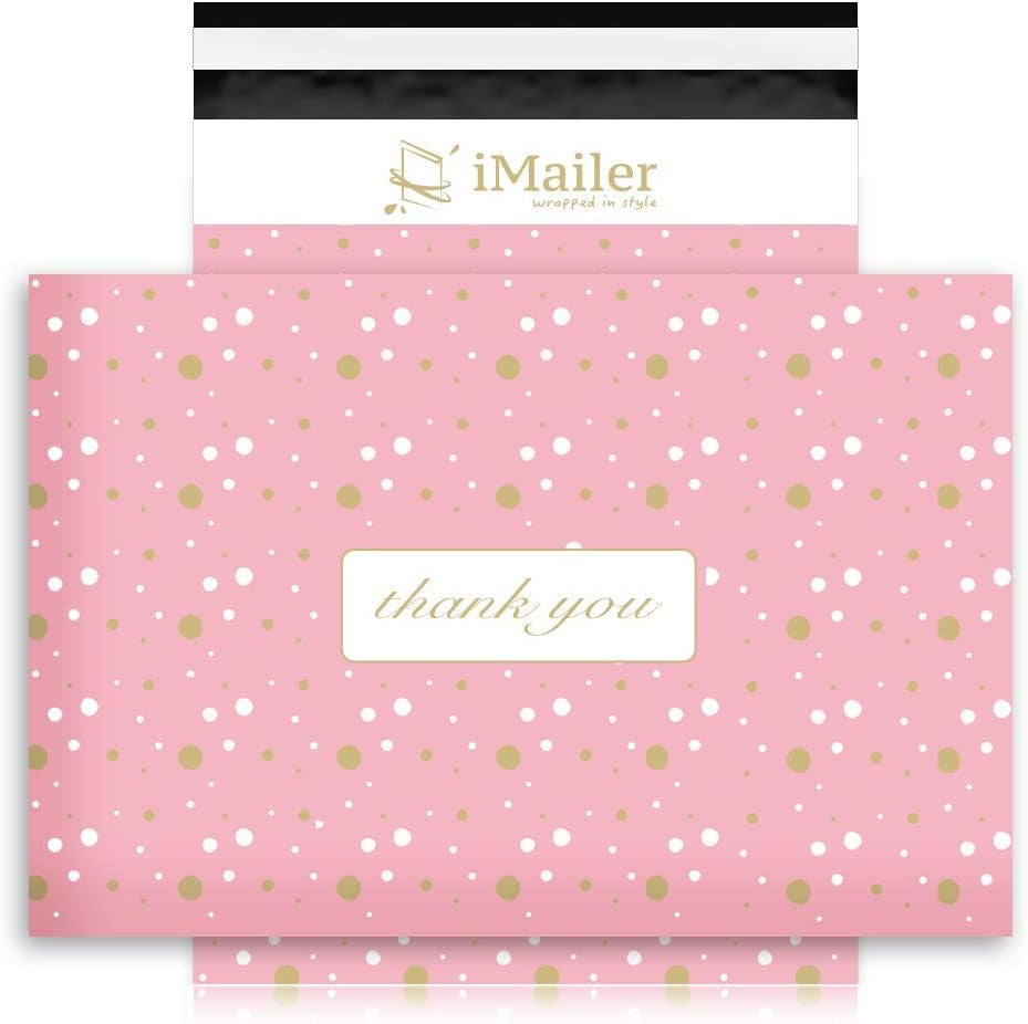 100 Count - 12 X 15.5 Inch, Pink Polka Dot - Thank You Poly Mailer Envelope