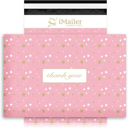 100 Count - 12 X 15.5 Inch, Pink Polka Dot - Thank You Poly Mailer Envelope