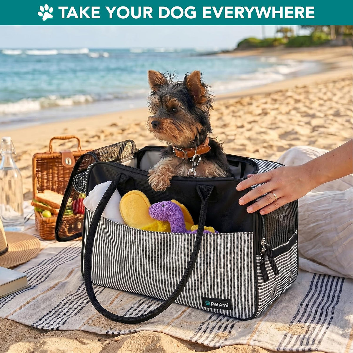 Small Dog Purse Carrier with Pockets, Airline Approved, Stripe Black