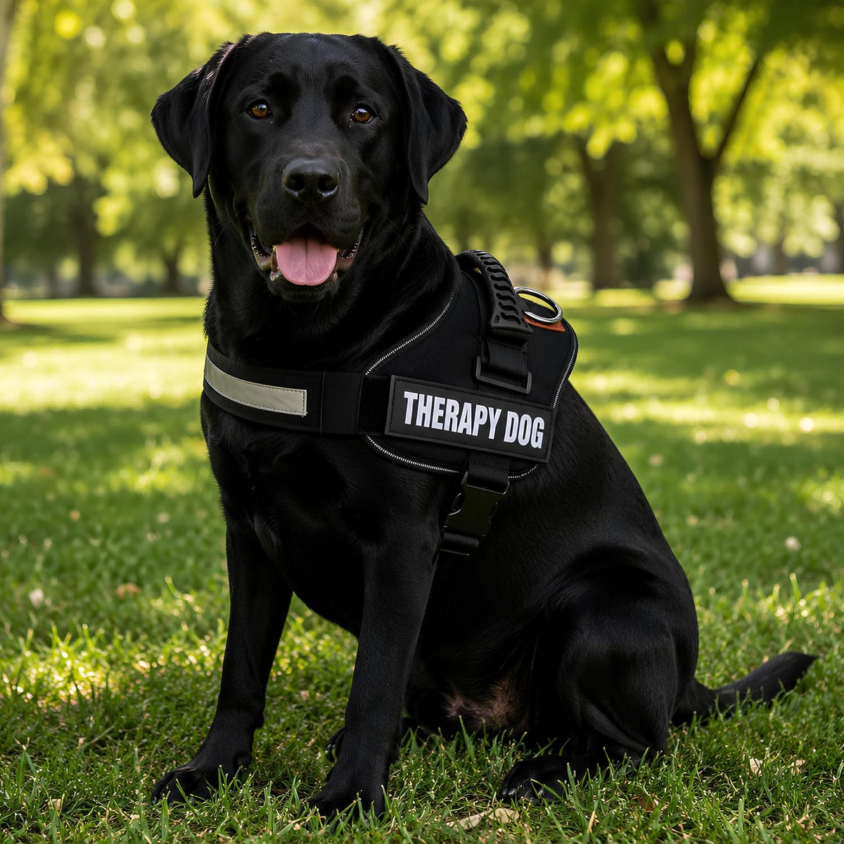 Therapy Dog Vest Harness, Reflective, 2 Patches, XL Black