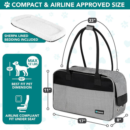 Small Dog Purse Carrier with Pockets, Airline Approved, Stripe Black