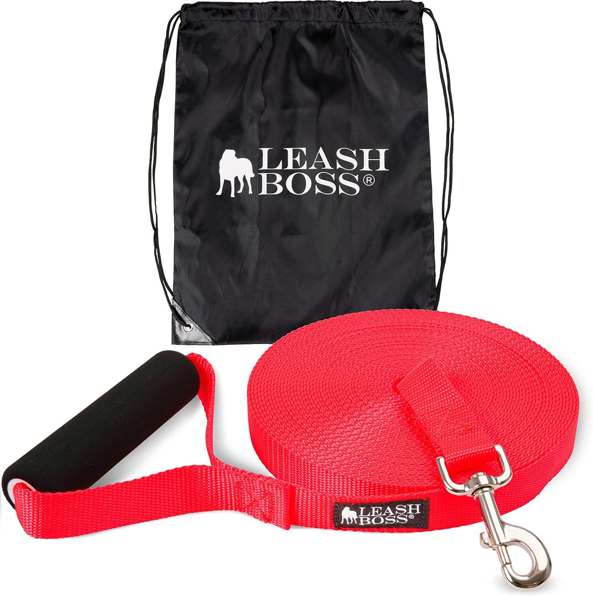Free Range - Long Dog Leash for Large Dogs - 1 Inch Heavy Duty Nylon Training Lead with Padded Handle - High Visibility Orange - Extra Long Dog Leash (30 Ft)