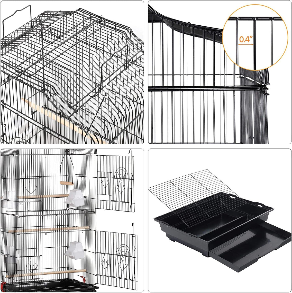 64-Inch Open Top Bird Cage for Parakeets & Cockatiels, Black