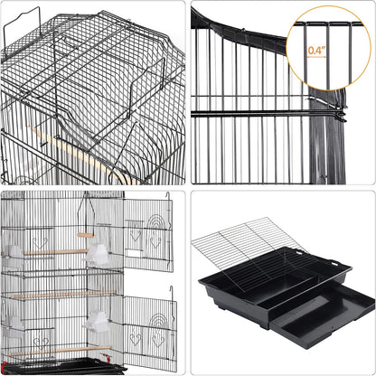 64-Inch Open Top Bird Cage for Parakeets & Cockatiels, Black