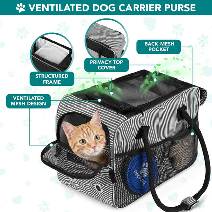 Small Dog Purse Carrier with Pockets, Airline Approved, Stripe Black