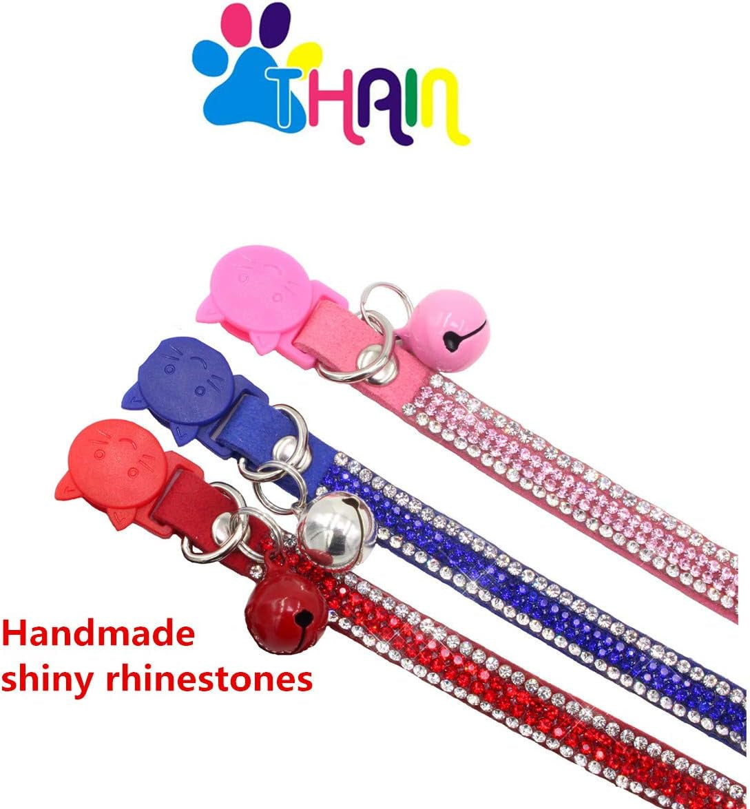 Basic Adjustable Cat Collar Bling Diamond Breakaway with Bell for Kitten Girl Boy (Pink)