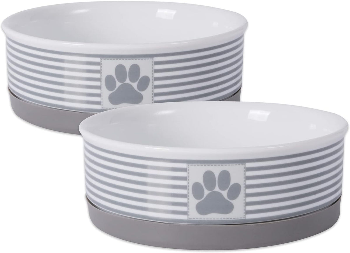 Paw & Patch Ceramic Pet Collection, Medium Set, 6X2", Gray, 2 Piece