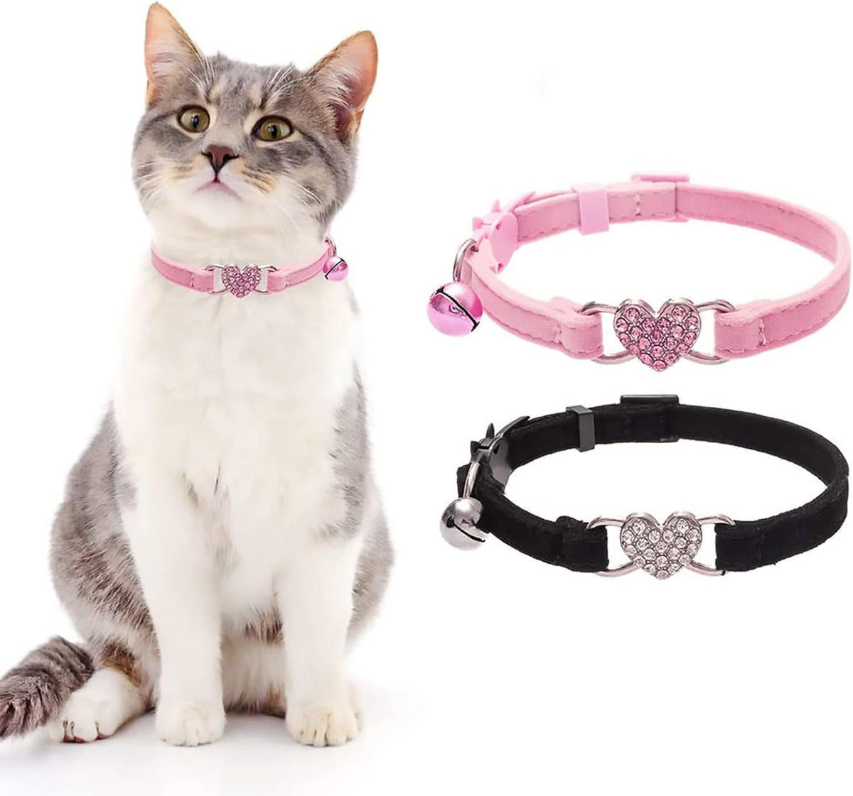 Cat Collar Breakaway with Bell, Bling Kitten Collar,Pink&Black