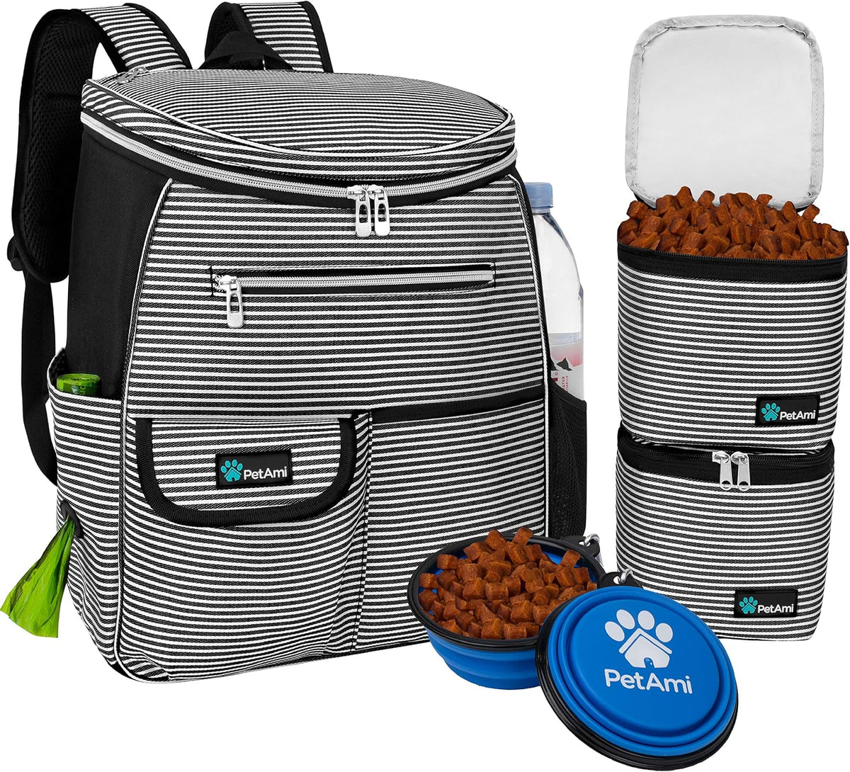Dog Travel Backpack Airline Approved Pet Supplies Bag, Stripe Black