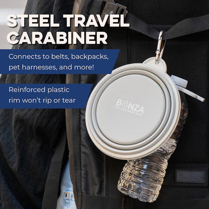 Collapsible Dog Water Bowl - Bpa-Free Silicone Dog Dish - Reinforced Rim Collapsible Bowl - Carabiner Clip Travel Dishes for Pets - for Hiking, Camping & Car Trips - Large 33 Oz, Navy Blue