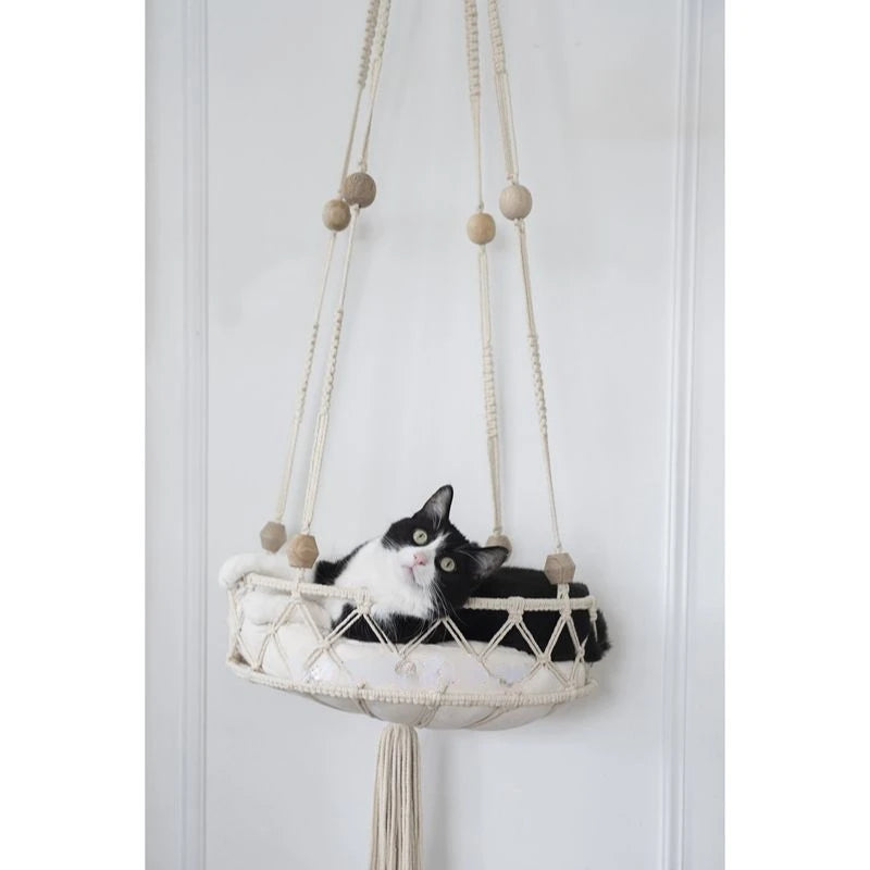 Pet Cat Hammock Swing Bed Bohemian Handwoven Tapestry Cotton Macrame for Home Bedroom Decoration Wall Hanging without Mat