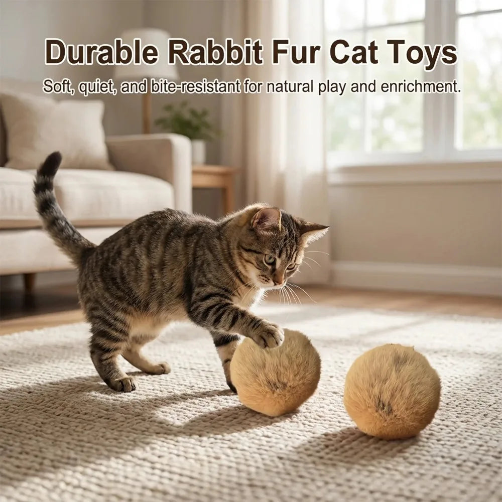 6/8Cm Silent Scratch Resistant Rabbit Fur Cat Balls Hunting Instinct Interactive Toy 1-3Pcs Indoor Kitten Play