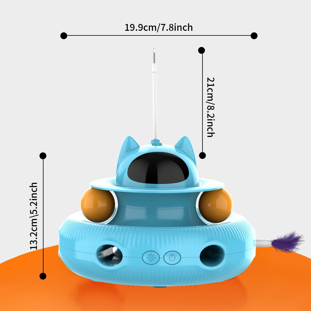 4 in 1 Indoor Interactive Cat Toy with Laser & Retractable Feather Wand, USB Rechargeable, Blue