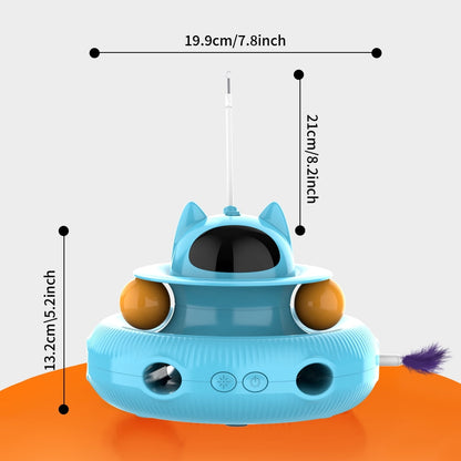 4 in 1 Indoor Interactive Cat Toy with Laser & Retractable Feather Wand, USB Rechargeable, Blue