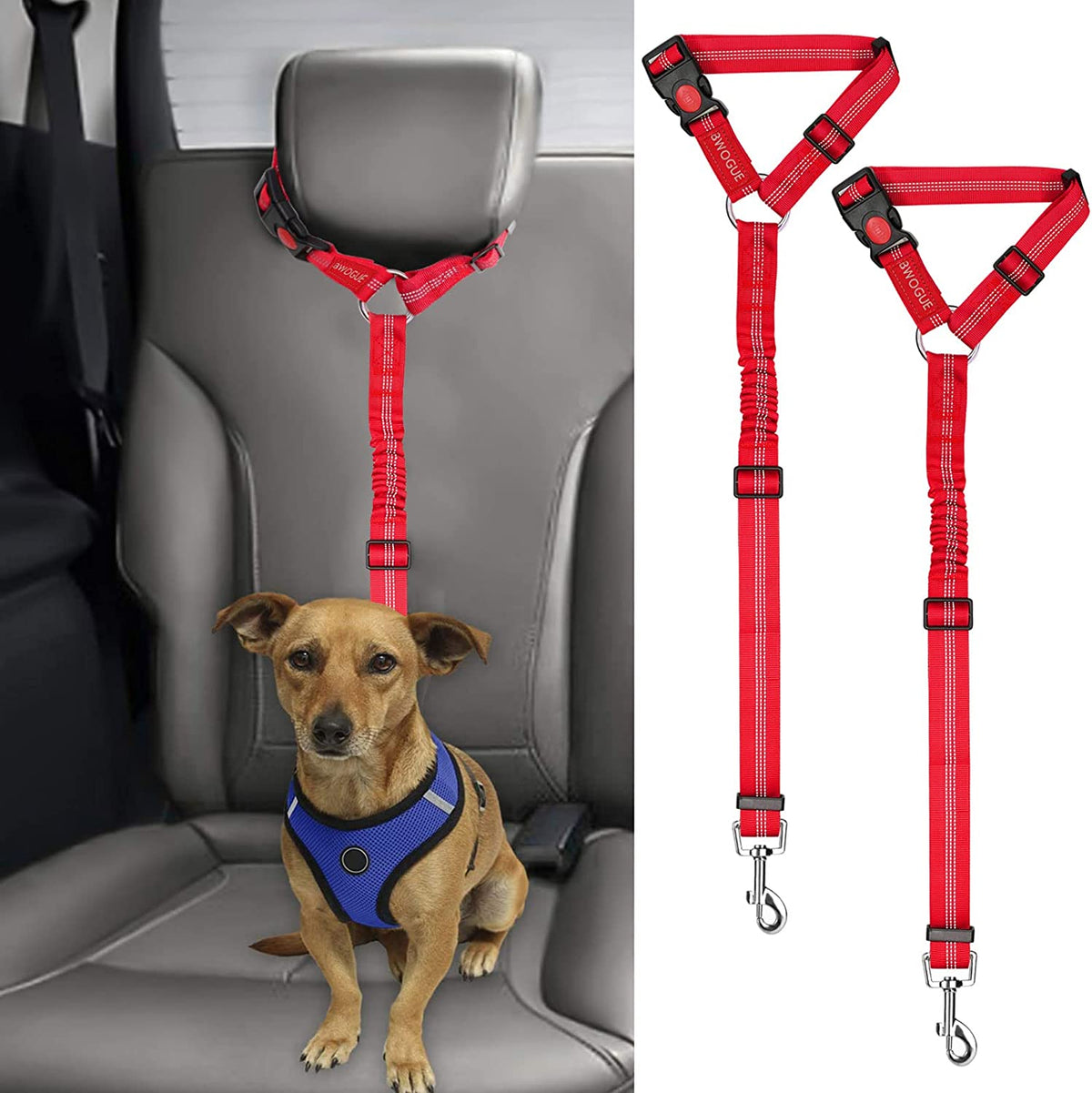 2 Pack Dog Seat Belt for Car, Headrest Restraint Safety Straps