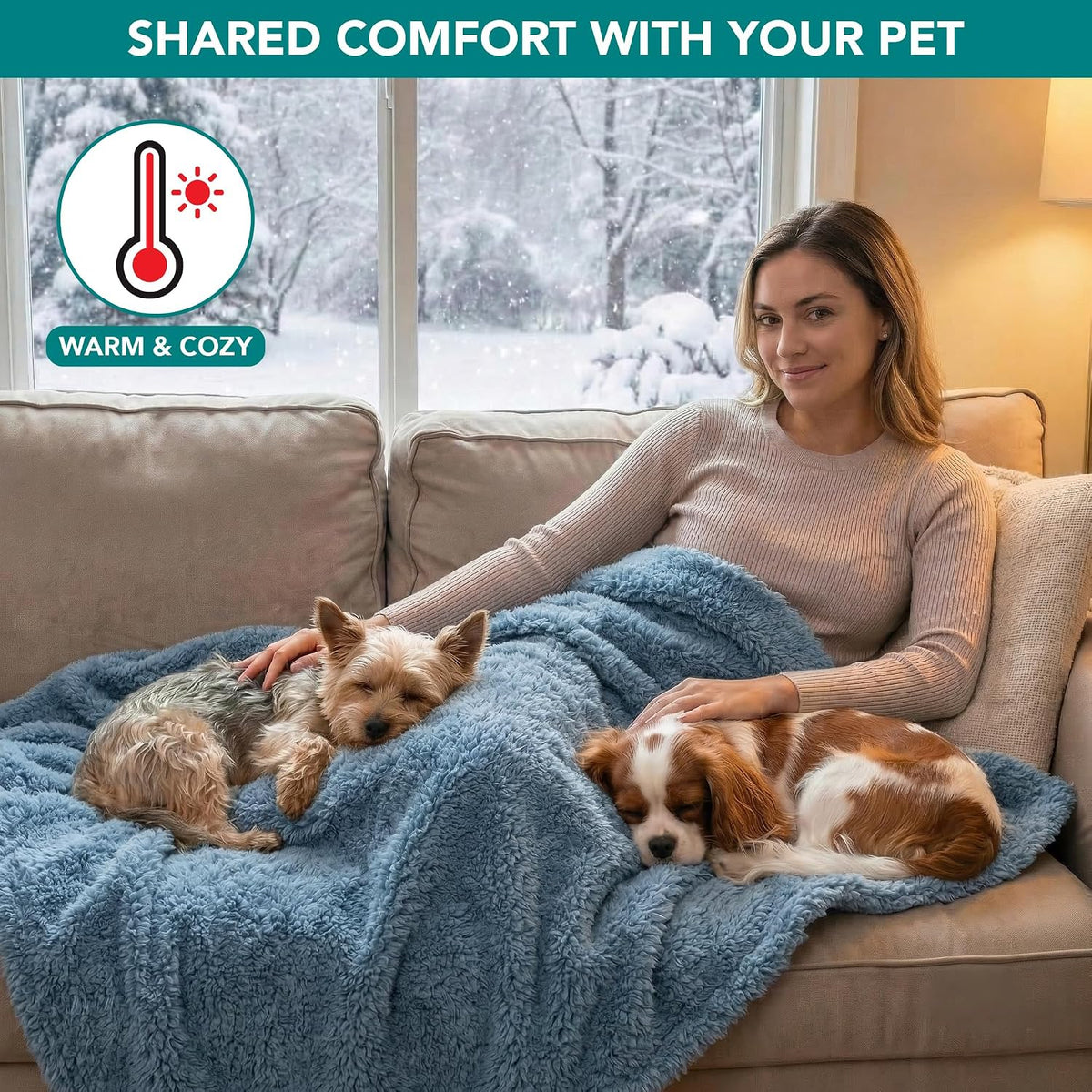 Fluffy Sherpa Waterproof Dog Blanket for Medium Pet Cat 29X40, Blue