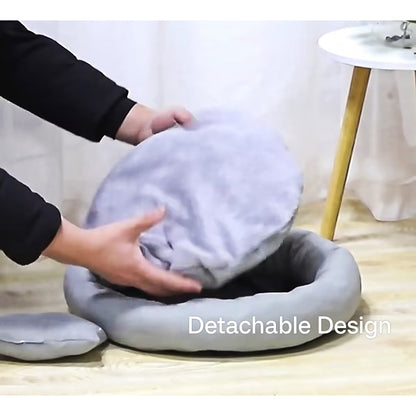 Calming Dog Beds with Pillow for Small Medium Dogs and Cats, round Dog Cuddler Cozy Bed, Washable Fluffy Plush Pet Bed Thickened Dog Kennel Mat for Puppy Sleeping
