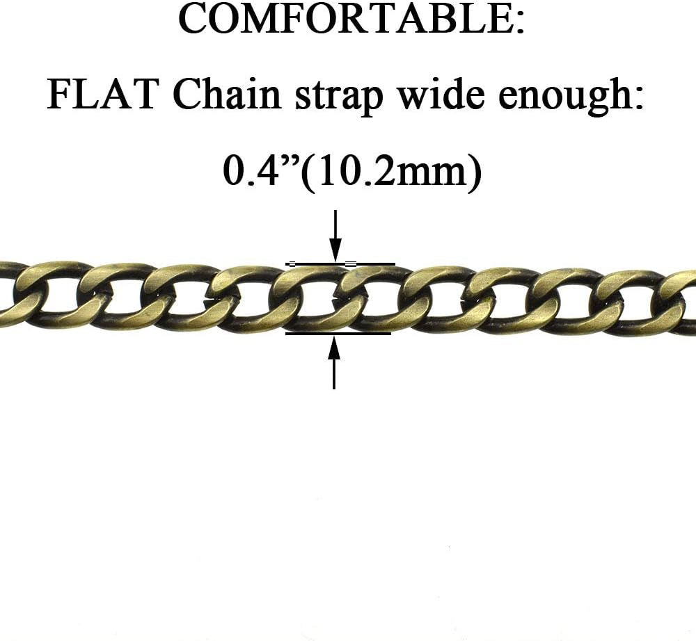 Purse Chain Strap 39.4 Inches Bronze for Shoulder Cross Body Sling Purse Handbag Clutch Replacement Comfortable Flat 0.4' Wide Enough 2.4Mm Extra Thick Metal 1 Pack