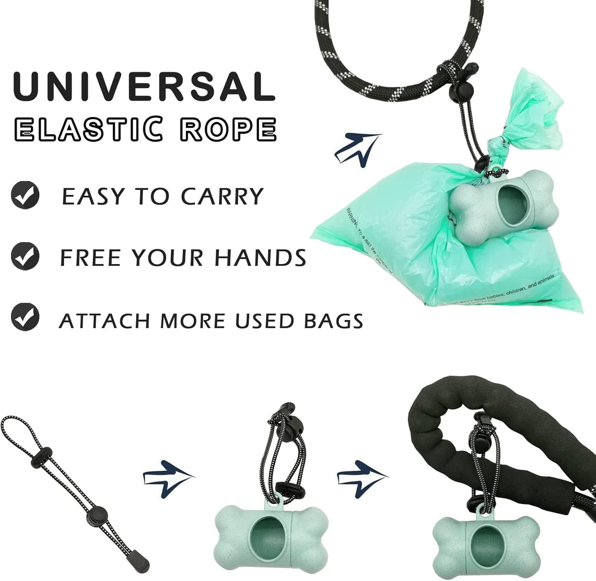 Dog Poop Pickup Bags Holder Dispenser with Standard-Sized Leak-Proof Scented Doggy Waste Bags and Carabiner with Safety Lock&Fastener Never Loose on Leash Lead Again (1 Holder 195 Bags, Blue)