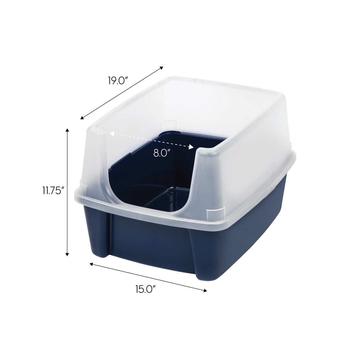 High-Sided Open-Top Cat Litter Box with Scoop in Navy